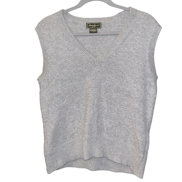 Eddie Bauer Sweater Vest Rabbit Fur Grey Women’s Medium Cotton Academia Preppy - Picture 1 of 4